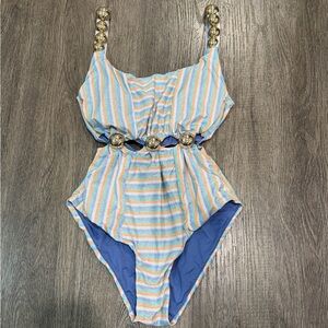 Lily & Rose Striped One-Piece Swimsuit with Gold Accents